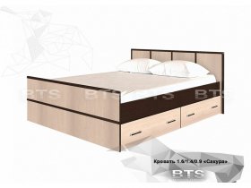 Кровать двуспальная с ящиками 1,4м Сакура (BTS) в Золотинке - zolotinka.mebel-nsk.ru | фото