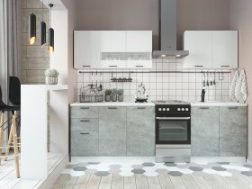 Кухонный гарнитур Дуся 2,0 м (белый глянец/цемент) в Золотинке - zolotinka.mebel-nsk.ru | фото