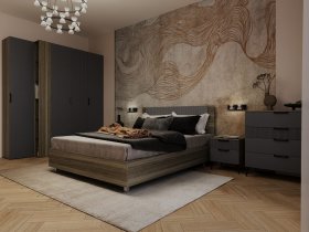 Модульная спальня Борнео (джара темная/хангва) в Золотинке - zolotinka.mebel-nsk.ru | фото