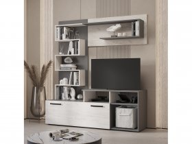 Стенка Евро (графит/дуб крафт белый) в Золотинке - zolotinka.mebel-nsk.ru | фото
