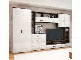 Стенка Коста МДФ (дуб венге/белый глянец) в Золотинке - zolotinka.mebel-nsk.ru | фото