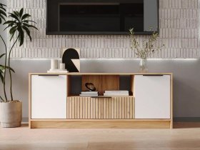 Тумба под ТВ  ТМ-001 Ивис (дуб крафт золотой/белый) в Золотинке - zolotinka.mebel-nsk.ru | фото